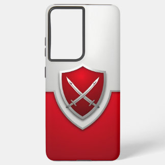 Coque Samsung Galaxy Argent et Bouclier rouge avec épées croisées