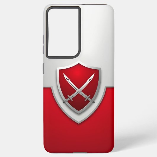 Coque Samsung Galaxy Argent et Bouclier rouge avec épées croisées (Verso)