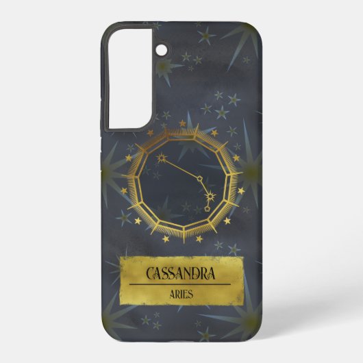 Coque Samsung Galaxy Aries Dark Zodiac Astrologie : Noir & Or (Verso)
