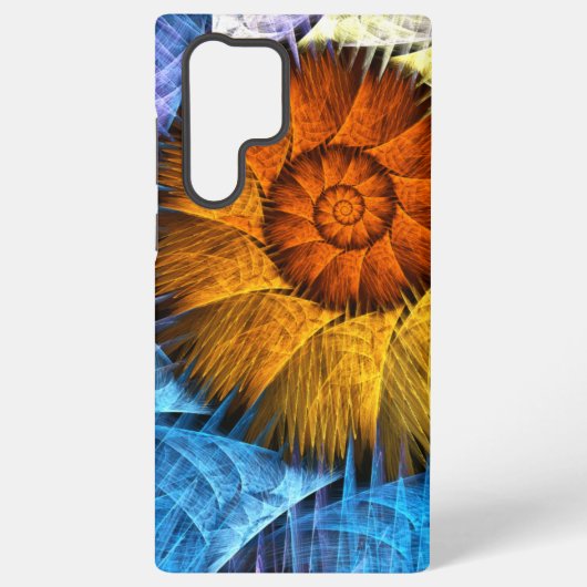 Coque Samsung Galaxy Art Abstrait Fleur Orange Jaune Bleu (Verso)