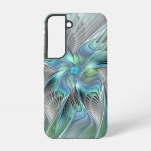 Coque Samsung Galaxy Art abstrait papillon bleu vert fantasy fractal