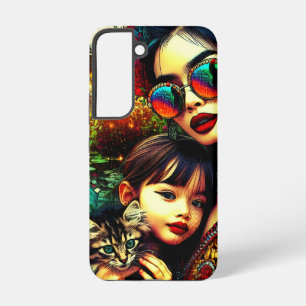 Coque Samsung Galaxy Art coloré Maman et fille Jardin de fleurs asiatiq