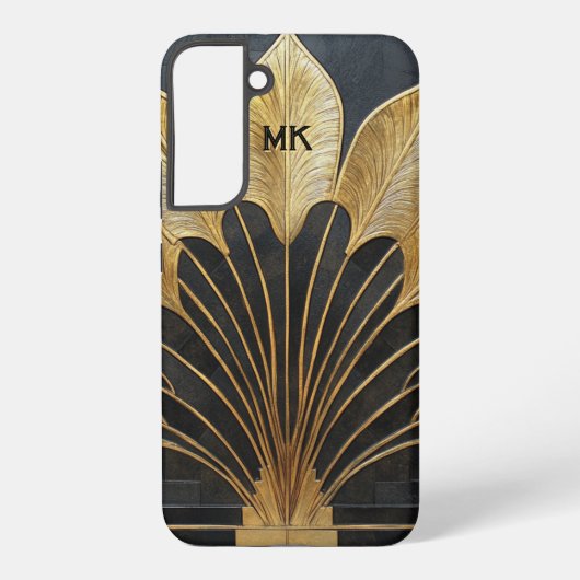 Coque Samsung Galaxy Art Deco Timeless Black Gold Monogram / Initial (Verso)