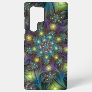 Coque Samsung Galaxy Art fractal abstrait illuminé sarcelle violet