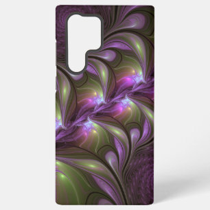 Coque Samsung Galaxy Art fractal abstrait violet pourpre kaki coloré