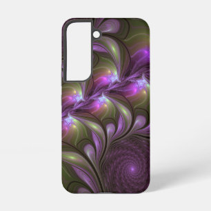 Coque Samsung Galaxy Art fractal abstrait violet pourpre kaki coloré