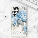 Coque Samsung Galaxy Artiste Personnalisé Lumière Pastel Roses Bleus<br><div class="desc">Customisez cette belle conception avec votre nom ou monogramme. Roses bleu pâle,  fleur sauvage et hydrangée fleurissent avec du feuillage de sauge pastel clair sur arrière - plan en coquille d'oeuf.</div>