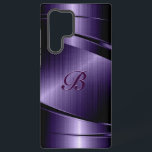 Coque Samsung Galaxy Aspect d'aluminium brossé violet brillant<br><div class="desc">Aspect brillant violet métallique brossé aluminium. monogramme personnalisé et optionnel. Design cool masculin. Disponible sur d'autres produits. Image à l'aspect métallique et non pas du métal réel à la finition métallique.</div>