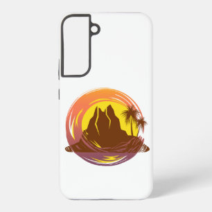 Coque Samsung Galaxy Badge avec paysage de volcan tropical et palmiers