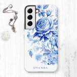 Coque Samsung Galaxy Beau bleu/blanc Roses personnalisés<br><div class="desc">Magnifique Chine propre et traditionnel bleu/blanc aquarelle style roses et fleurs sauvages avec champ texte pour votre nom ou monogramme.</div>