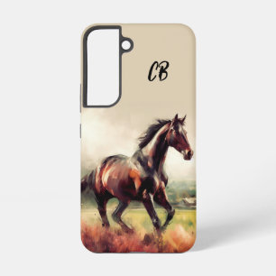 Coque Samsung Galaxy Beau Cheval Brun en Course Initiales Personnalisée