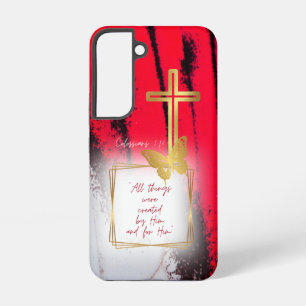 Coque Samsung Galaxy Bible de la nature inspirante Noir Rouge Or Croix