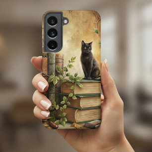 Coque Samsung Galaxy Bibliothèque de chat noir enchantée