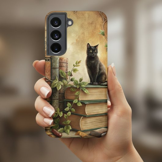 Coque Samsung Galaxy Bibliothèque de chat noir enchantée
