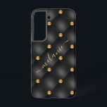 Coque Samsung Galaxy Black Gold Diamond Nom personnalisé Samsung Galaxy<br><div class="desc">Samsung Galaxy Coques ou coques iphone avec Elegant Black Gold Diamond Tufted Luxury Votre nom Golden Gemstone Cadeau personnalisé - Ajoutez votre nom / texte - Faites votre cadeau spécial! Redimensionner et déplacer ou supprimer / ajouter du texte / des éléments avec l'outil Personnalisation. Choisissez / ajoutez votre police /...</div>