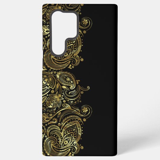 Coque Samsung Galaxy Black & Gold Floral Paisley dentelle (Verso)