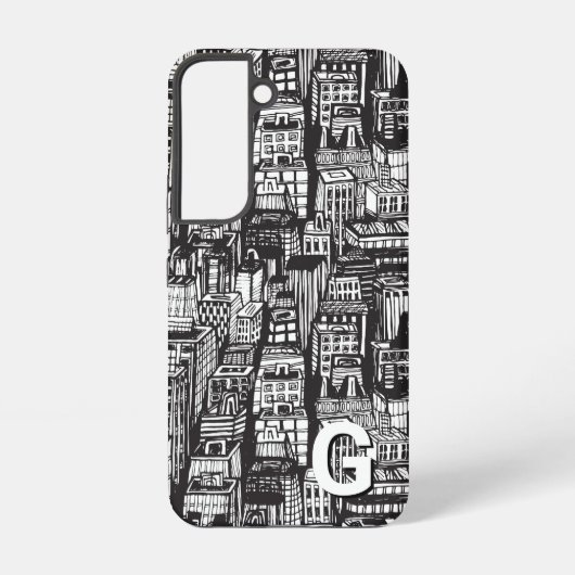 Coque Samsung Galaxy Black & White Downtown City, gratte-ciel, Monogram (Verso)