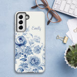 Coque Samsung Galaxy Bleu Aquarelle Personnalisée Bleu Roses<br><div class="desc">Joli spray artistique de couleur bleu clair aquarelle roses et fleurs sauvages sur arrière - plan blanc cassé avec champ de texte pour votre nom ou monogramme.</div>