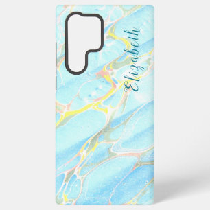 Coque Samsung Galaxy Bleu et or Imprimer Été Moderne Nom personnalisé