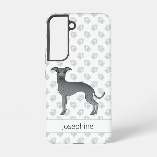Coque Samsung Galaxy Bleu Italien Greyhound Cute Dessin Chien Avec Nom (Verso)