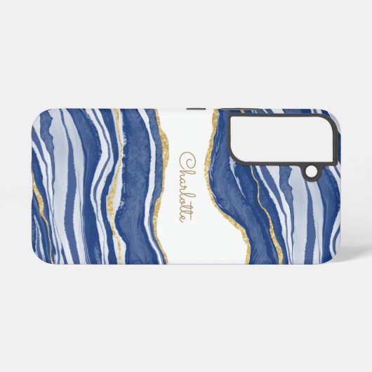 Coque Samsung Galaxy Bleu Marbre Agate Parties scintillant or Personnal (Verso Horizontal)
