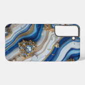 Coque Samsung Galaxy Blue Geode Gemstone with Gold Crystals – Luxury (Verso Horizontal)
