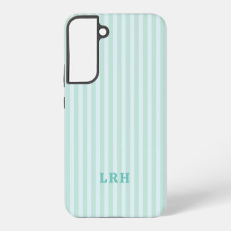 Coque Samsung Galaxy Blue Mint  Stripe Vintage Tiny Initials Monogram