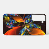 Coque Samsung Galaxy Blue Orange Floral Modern Abstract Art Pattern #03 (Verso Horizontal)