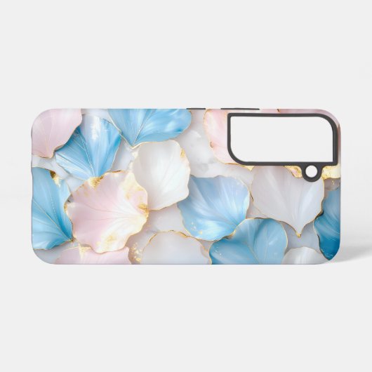 Coque Samsung Galaxy Blue Pink Petal Gold Edge (Verso Horizontal)