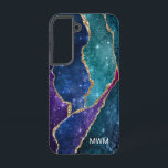 Coque Samsung Galaxy Blue Purple Aqua Gold Veines Agate Monogramme<br><div class="desc">Protégez votre téléphone avec style grâce à ce design chic avec votre monogramme et des tons colorés d'agate bleu,  violet et aqua avec des veines métalliques en feuille d'or et des étoiles brillantes.</div>