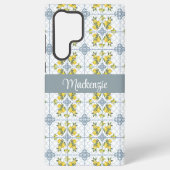 Coque Samsung Galaxy Blue Tile French Country Lemon Name Monogram (Verso)