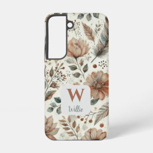 Coque Samsung Galaxy Boho floral personnalisé monogramme et nom