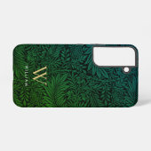 Coque Samsung Galaxy Boho Floral Vert Monogram Or Nom en Or (Verso Horizontal)