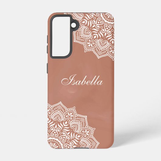 Coque Samsung Galaxy Boho Terracotta Mandala Nom personnalisé (Verso)