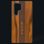 Coque Samsung Galaxy Bois d'acajou et texture de teather marron monogra<br><div class="desc">Design simple,  élégant,  masculin,  en bois acajou et texture cuir marron. Nom personnalisé.</div>
