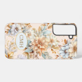 Coque Samsung Galaxy Boîtier téléphonique monogramme Pêche Floral bleu (Verso Horizontal)