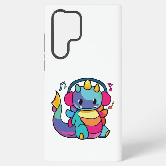 Coque Samsung Galaxy Bon dragon avec écouteurs écoutant de la musique. (Verso)