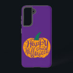 Coque Samsung Galaxy Bonne lettre Halloween sur citrouille sculpté<br><div class="desc">Typographie stylisée Happy Halloween sculpté sur dessin citrouille à plat</div>