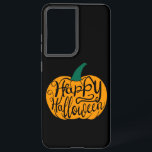 Coque Samsung Galaxy Bonne lettre Halloween sur citrouille sculpté<br><div class="desc">Typographie stylisée Happy Halloween sculpté sur dessin citrouille à plat</div>