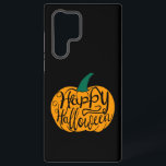 Coque Samsung Galaxy Bonne lettre Halloween sur citrouille sculpté<br><div class="desc">Typographie stylisée Happy Halloween sculpté sur dessin citrouille à plat</div>