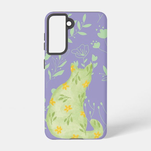 Coque Samsung Galaxy Botanical Green Cat Samsung Case – Purple Floral (Verso)