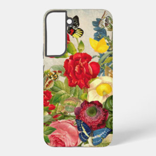 Coque Samsung Galaxy Bouquet de fleurs vintages aux papillons