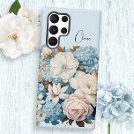 Coque Samsung Galaxy Bouquet Vintage floral chic personnalisé<br><div class="desc">Beau bouquet de fleurs vintages mélangées blanc,  rose et bleu sur bleu ciel arrière - plan avec champ de texte personnalisable.</div>