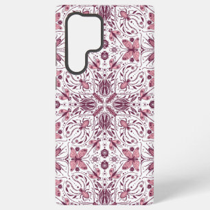 Coque Samsung Galaxy Buissons, magenta foncé et rose sur blanc