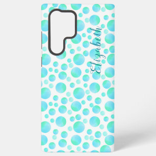 Coque Samsung Galaxy Bulles Bleu sarcelle Été Moderne Nom personnalisé