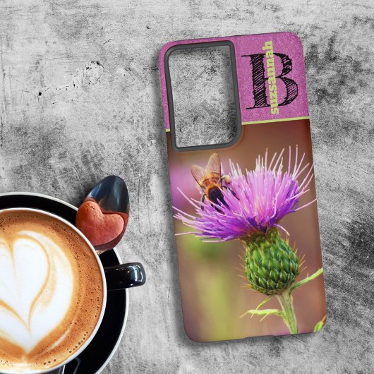 Coque Samsung Galaxy Bumble Bee Purple Thistle Flower Gros plan Photo