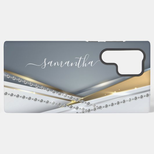 Coque Samsung Galaxy Calligraphie Or Métal Monogramme Diamant Aspect 3D (Verso Horizontal)
