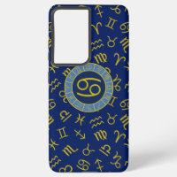 Cancer Zodiac+Astrologie Symboles Motif Gold+Blues