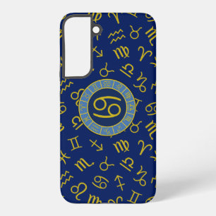 Coque Samsung Galaxy Cancer Zodiaque+Motifs de Symboles d'Astrologie Or