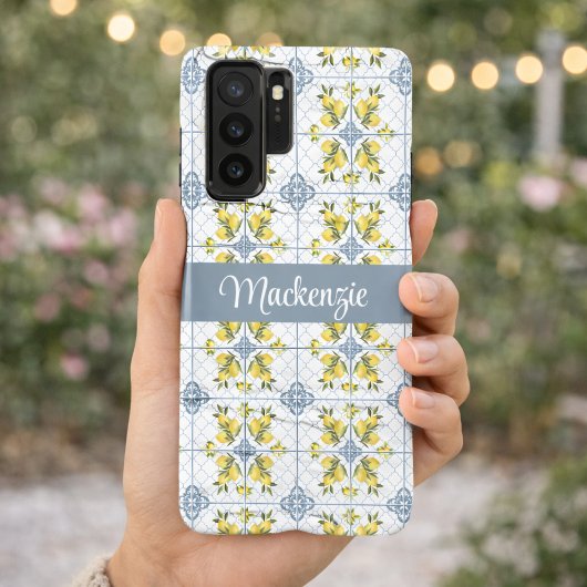 Coque Samsung Galaxy Carreau bleu monogramme de nom de citron de campag
